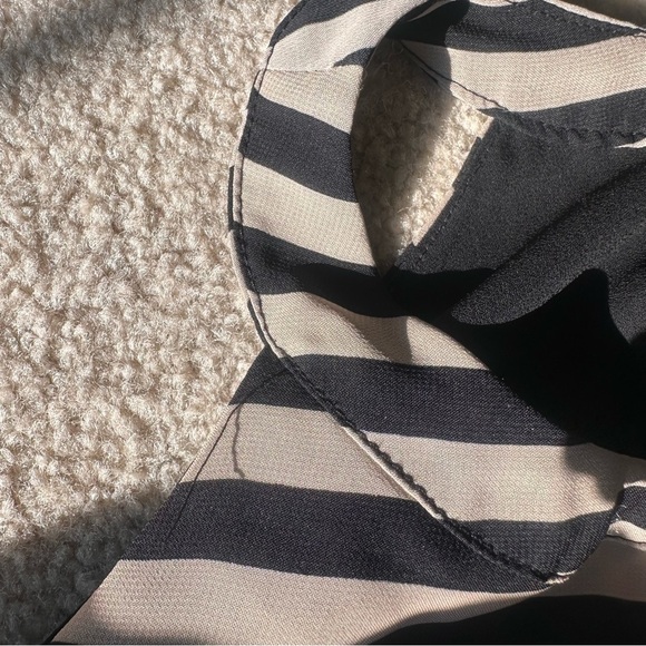 Women’s Black & Taupe Striped High Neck Halter Blouse – Chic Workwear & Casual - Picture 8 of 8